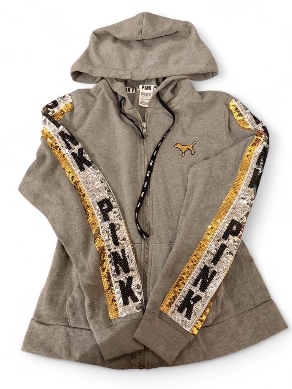 Victoria's Secret PINK Victoria's Secret women Gray SequinTrim Hoodie Jacket Y2K